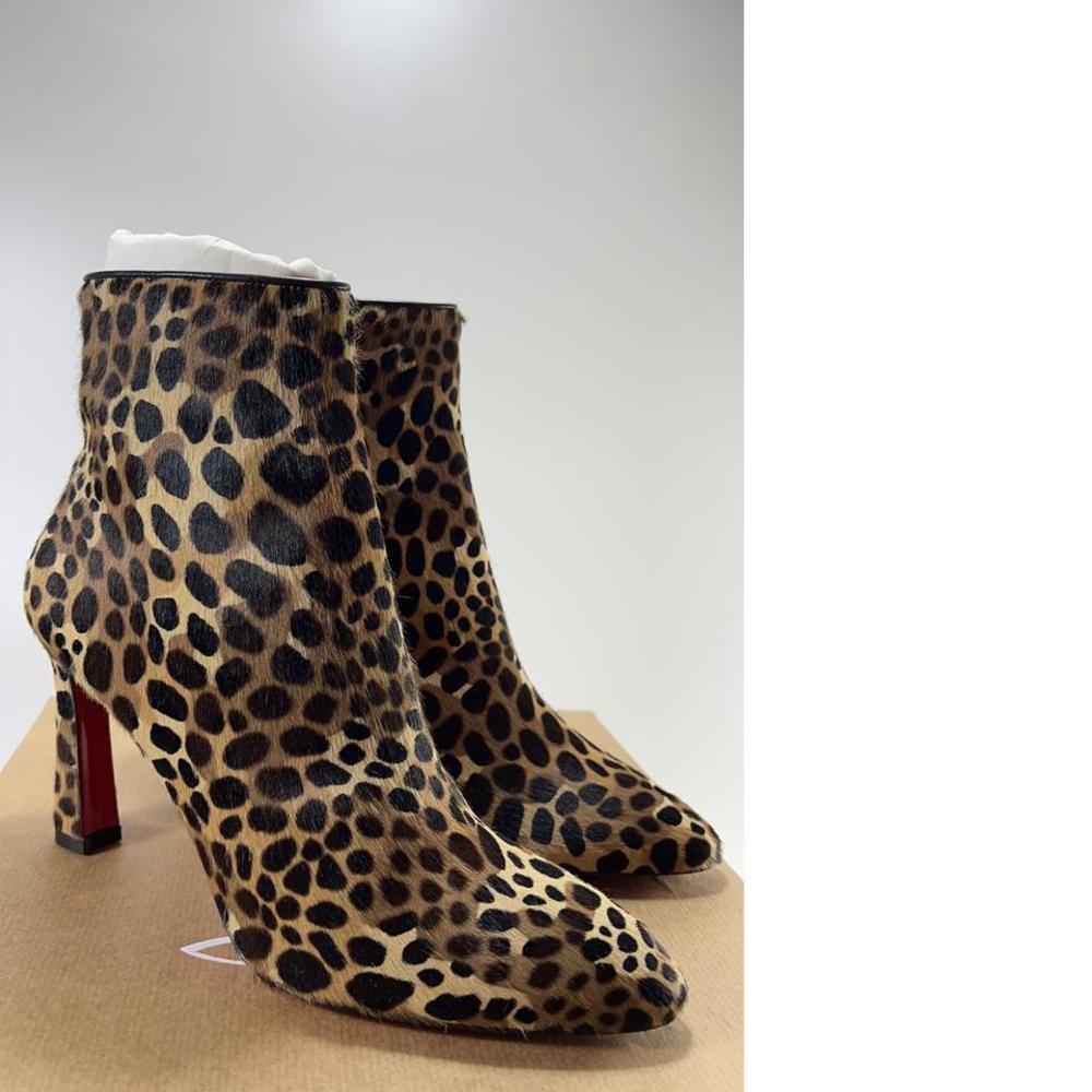 85mm So Eleonor Calf Hair Pony Fur Leopard Print Booties E222